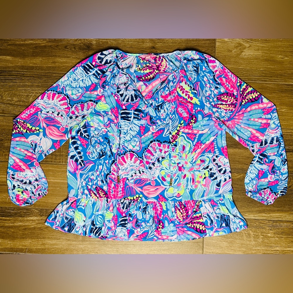 Lilly Pulitzer Tensely Tunic Peplum Top Women’s Size Small
